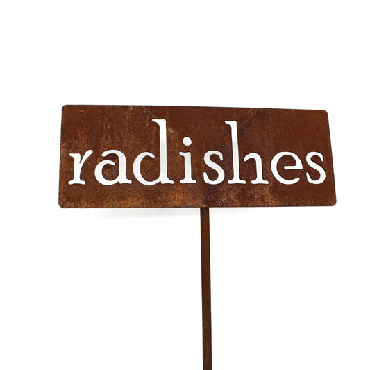 Classic Metal Garden Markers 19 Inches Tall (radishes, Naturally Rusted)-VerdiqueGarden