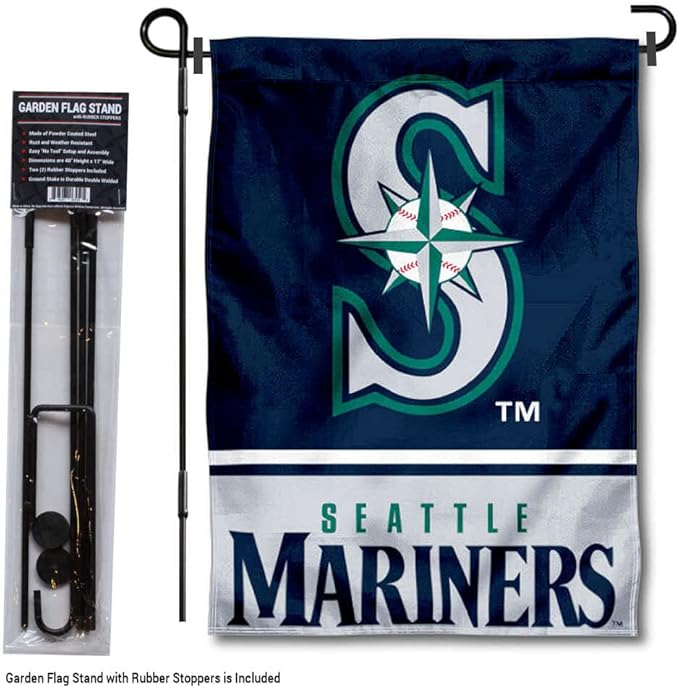 WinCraft Seattle Baseball Garden Flag with Stand Holder-VerdiqueGarden
