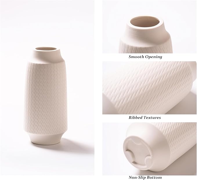 Ceramic Vase Set of 3, Modern Multicolor Pattern Flower Vases for Home Decor, Office, Centerpieces, Boho Farmhouse Style (White)-VerdiqueGarden