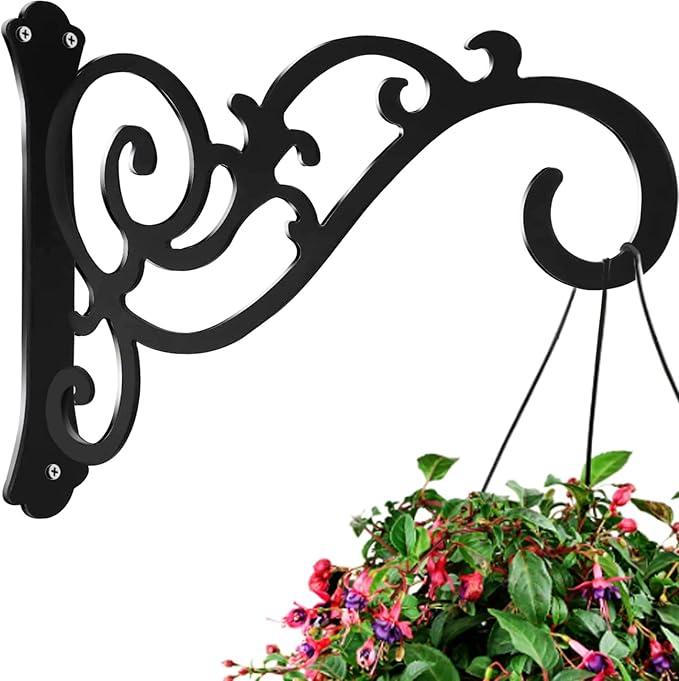 Hanging Planter Brackets 12-Inch 2 Pcs,Outdoor Hanging Brackets Wall Hook Heavy Duty Planter Brackets,Black Iron Planters Hook Indoor/Outdoor Planter Hanger Hooks-VerdiqueGarden