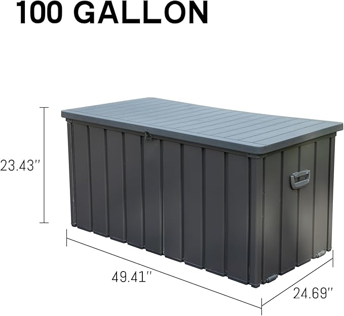 Domi Outdoor Deck Box 100 Gallon, Waterproof Lockable Steel Outdoor Storage Container for Outside Cushions, Garden Tools and Pools Equipment (Gray)-VerdiqueGarden
