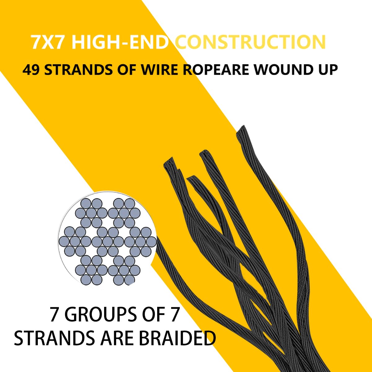 Black 400FT 1/8" T316 Stainless Steel Cable with Cutter, 7x7 Strands Aircraft Wire Rope for Deck Railing, Stair Handrail, Porch Fence, High Strength for Indoor and Outdoor Use-VerdiqueGarden