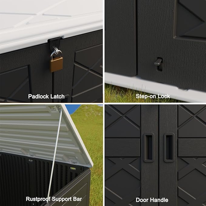 KINYING Larger Outdoor Storage Shed Weather Resistance, Resin Sheds & Outdoor Storage for Garden, Patios, Backyards, 48 Cu.Ft Tool Shed for Garbage Cans, Lawn Mower, Garden Tools,Black-VerdiqueGarden