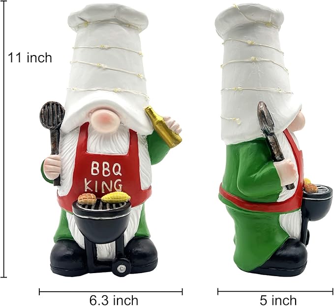 BAYN Garden Gnome Statues Outdoor Decor, Solar Powered Outdoor Gnome with BBQ Grill Decorative Yard Garden Lights Art Gifts with 11 Warm White LEDs-VerdiqueGarden