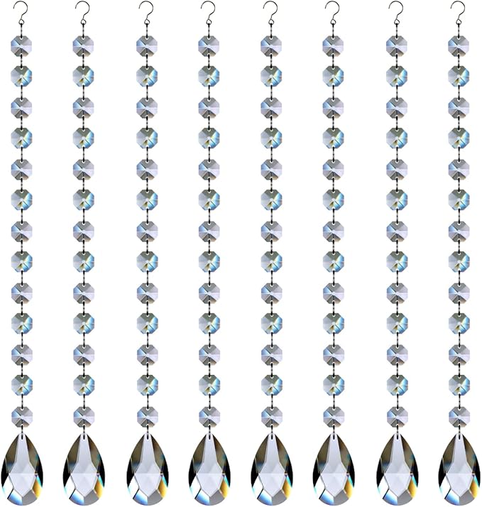 1ft 8pcs Teardrop Crystals Garland, Hanging Chandelier Crystals Prism Beads Chain for Wedding Home Decoration Clear GOLDENHAITAI-VerdiqueGarden