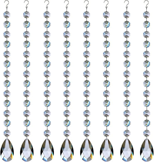 1ft 8pcs Teardrop Crystals Garland, Hanging Chandelier Crystals Prism Beads Chain for Wedding Home Decoration Clear GOLDENHAITAI-VerdiqueGarden