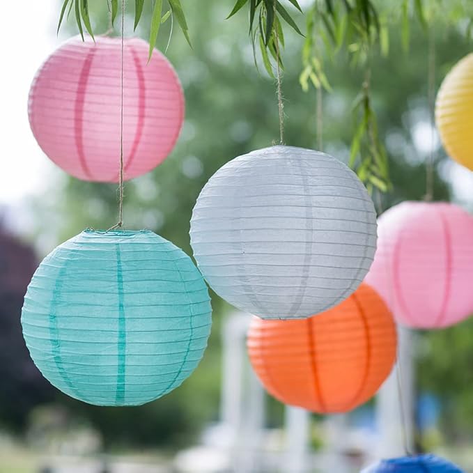 Chinese Style Paper Lanterns, Set of 12, Suitable for Party Decoration (Yellow, 12in)-VerdiqueGarden