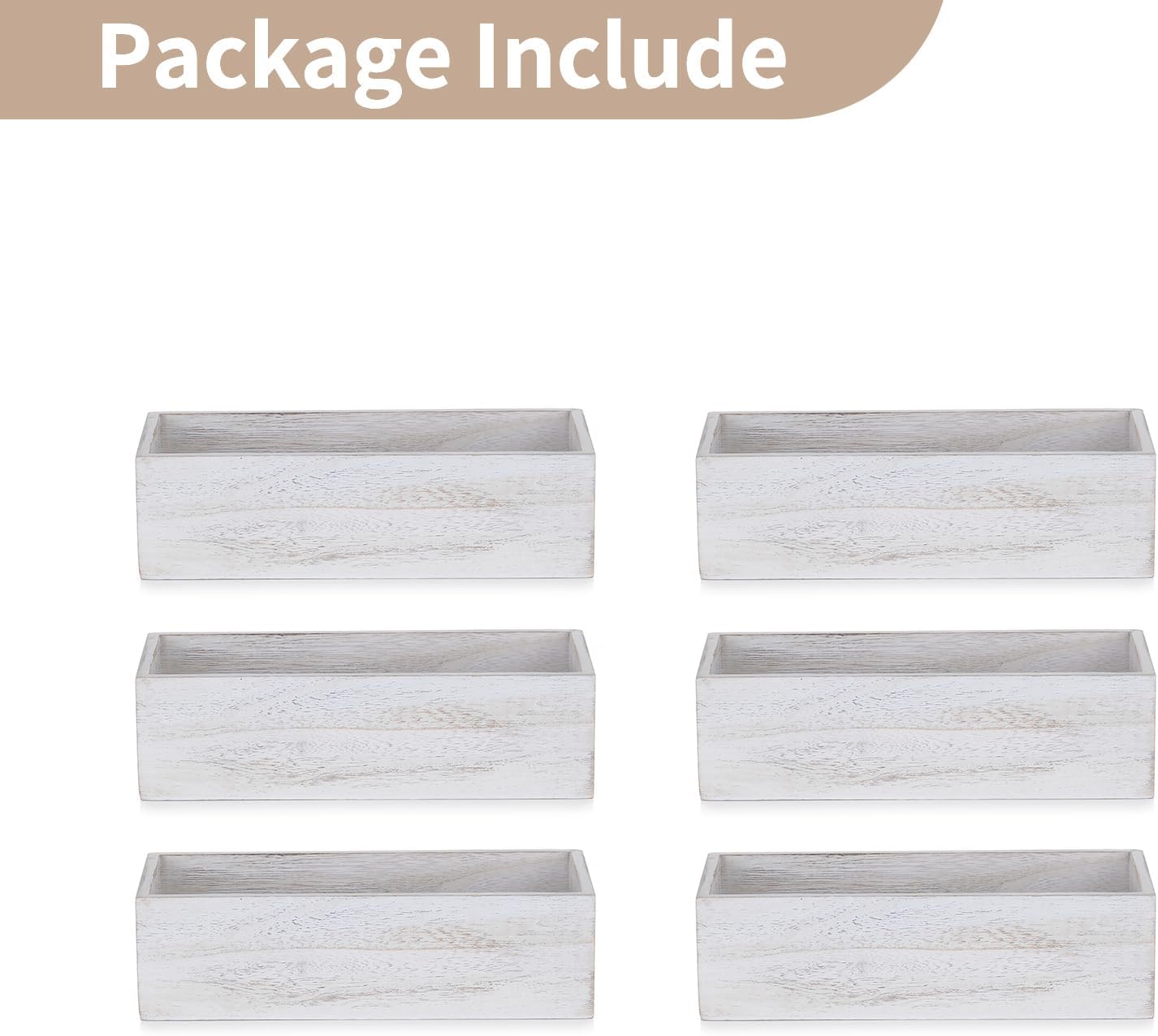 NUPTIO Flower Box Rectangle Centerpieces: 6 Pcs 11.8" Long Wood Vase Boxes Small Rustic Washed White Centerpiece Box for Wedding Tables Fall Decor-VerdiqueGarden