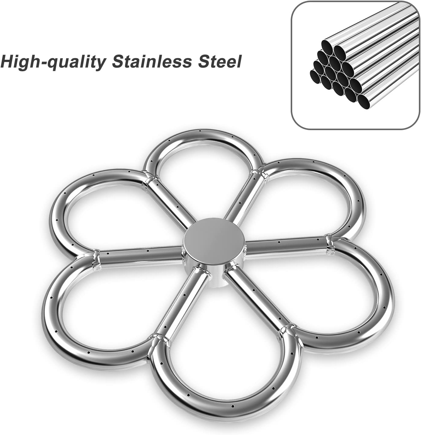Skyflame 12-Inch Stainless Steel Fire Pit Burner, Flower-Shape Burner Ring for Fire Pit, Natural Gas & Propane Fireplace, Max BTU 90K-VerdiqueGarden