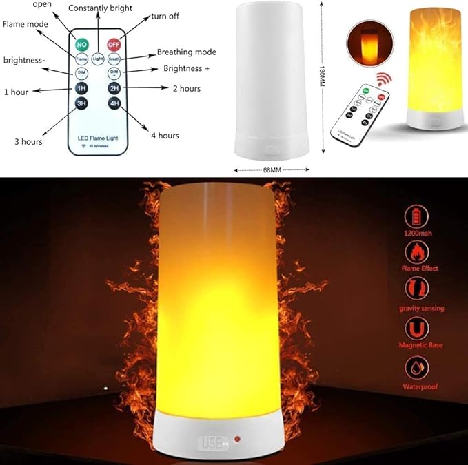 Led Flame Light,USB Rechargeable LED Fire Candles Outdoor Hanging Lamps with Remote for Home Party Halloween Christmas Decoration (Warm White)-VerdiqueGarden