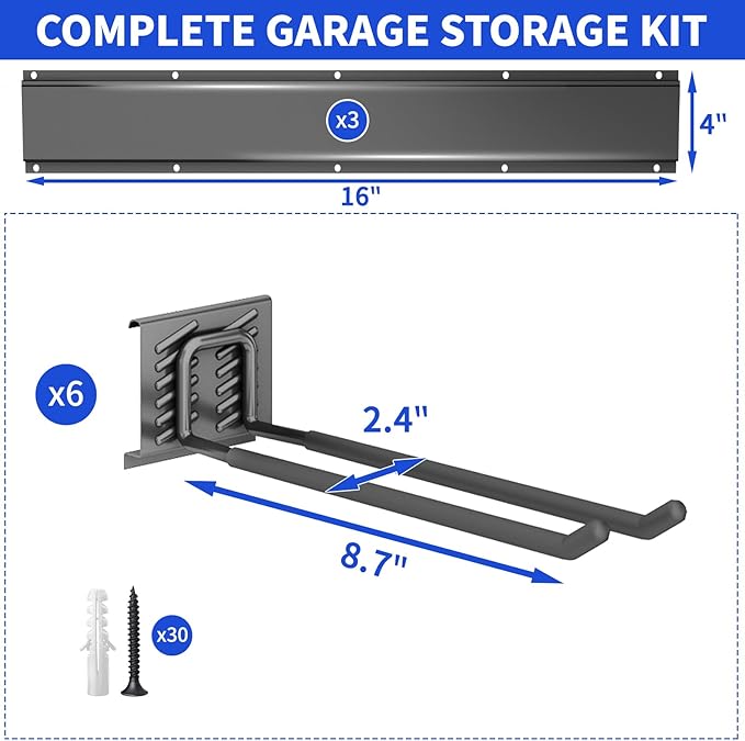 Garage Organization Tool Organizer Wall Mount, 48inch Heavy Duty Garden Tool organizer Storage System, Easy Install With 6 Adjustable Straight Hooks, For Garage, Basement, Shed, Workshop(Black)-VerdiqueGarden