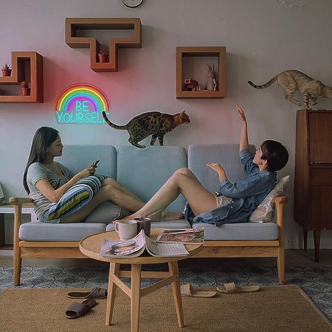 Be Yourself Neon Sign Be Yourself Neon Signs for Wall Decor Dimmable Rainbow Neon Lights Classroom LED Light Up Sign for Bedroom Bookstore Reading Room Library Study Room Decoration-VerdiqueGarden