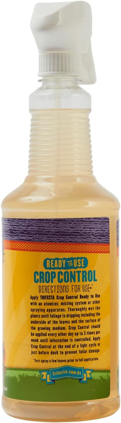 Trifecta Crop Control Ready to Use Maximum Strength Natural Pesticide, Fungicide, Miticide, Insecticide, Help Defeat Spider Mites, Powdery Mildew, Botrytis and Mold on Plants 32 OZ Size-VerdiqueGarden