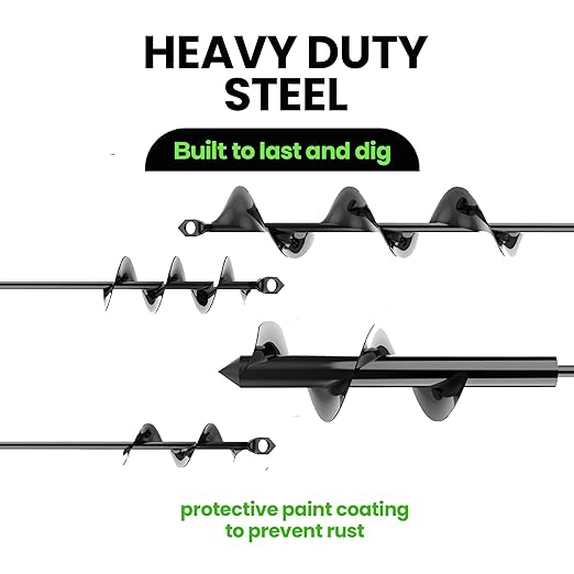 Auger Drill Bit for Planting 4 Pack – Garden Spiral Hole and Bulb Planter Tool for Umbrella Holes - Compatible with 3/8 Inch Hex Drive-VerdiqueGarden