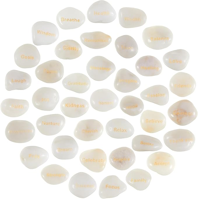 Fabbay Engraved Inspirational Stones Encouragement Motivational Rocks with Words Garden Positive Gift for Christmas Thanksgiving(White,40 Pcs)-VerdiqueGarden