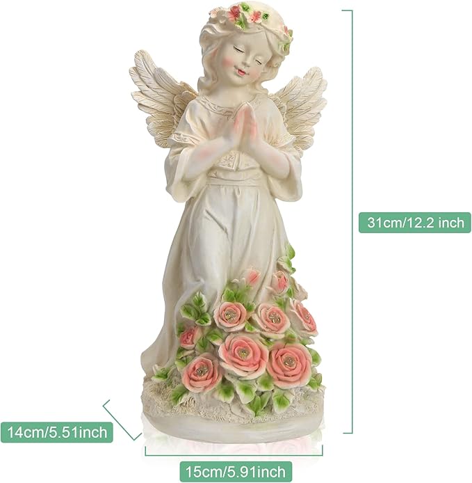 Garden Decor Angel Statue, Outdoor Patio Garden Sculptures & Statues, Solar Yard Decorations Lawn Ornaments Figurines for Outside-VerdiqueGarden