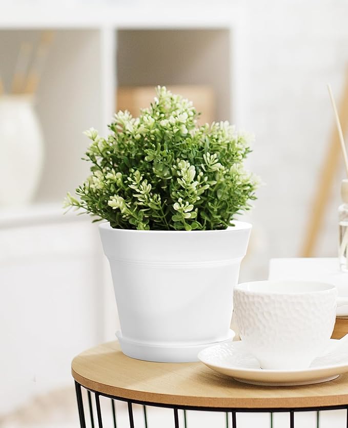 Homenote Pots for Plants, 15 Pack 6 Inch Plastic Planters with Multiple Drainage Holes and Trays,Plant Pots for All Home Garden Flowers Succulents (White)-VerdiqueGarden