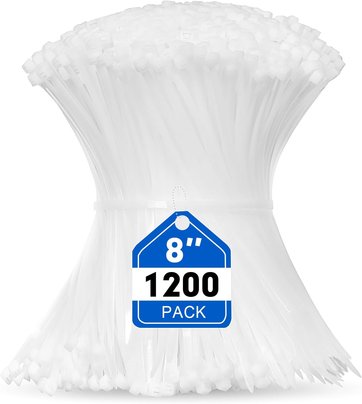 Zip Ties, RAZCC 1200pcs Cable Zip Ties 8 Inch, Heavy Duty White Plastic Wire Ties with 50lb Tensile Strength, Self-Locking Nylon Cable Ties, Wire Management for Indoor and Outdoor-VerdiqueGarden