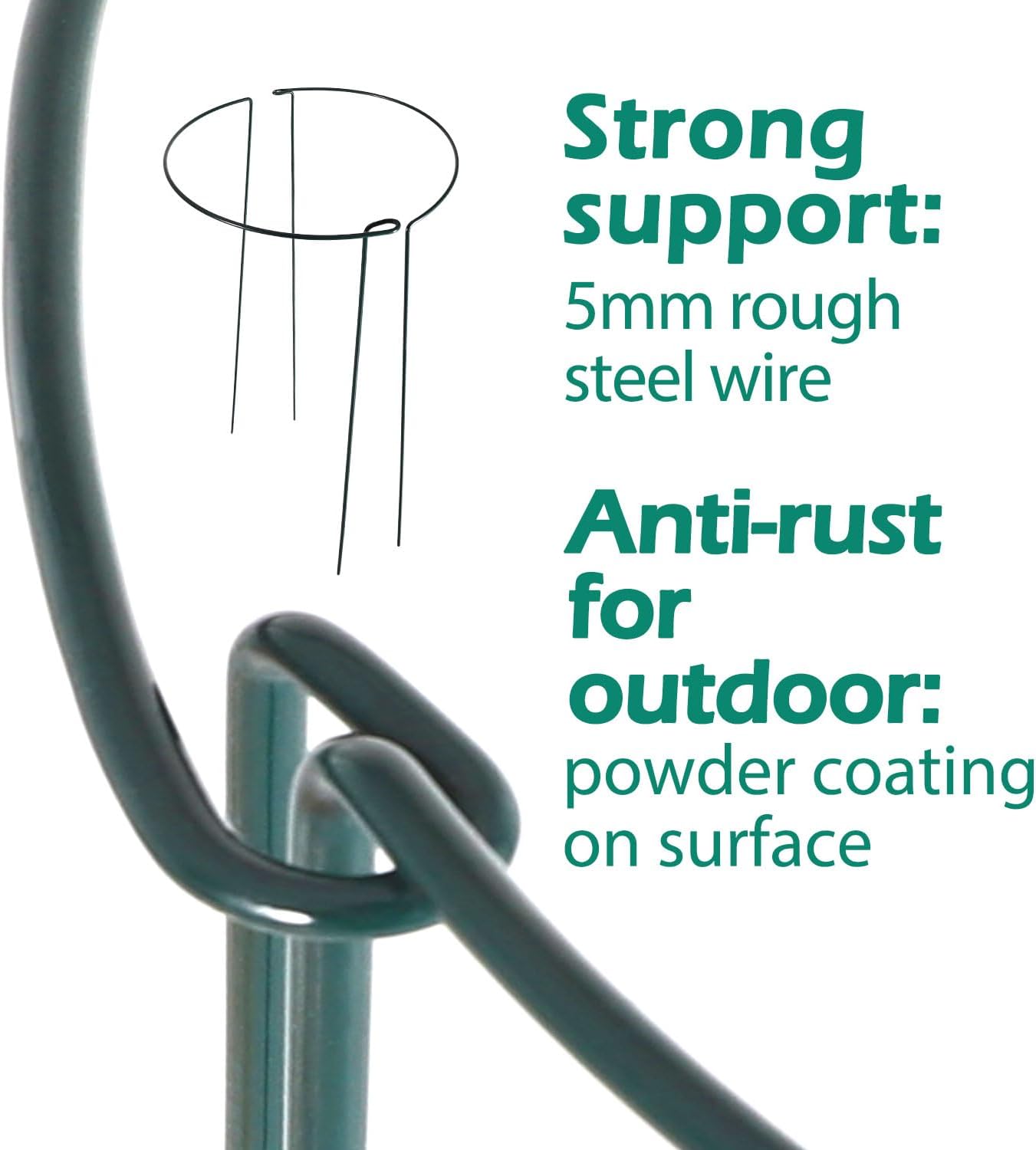 32 inch Plant Support Stakes, 10 Pack Half Round Metal Garden Plant Stake Heavy-Duty Plant Support Ring and Cage with Plant Clip & Twist Tie for Indoor and Outdoor Plants, Vegetable, Flowers-VerdiqueGarden