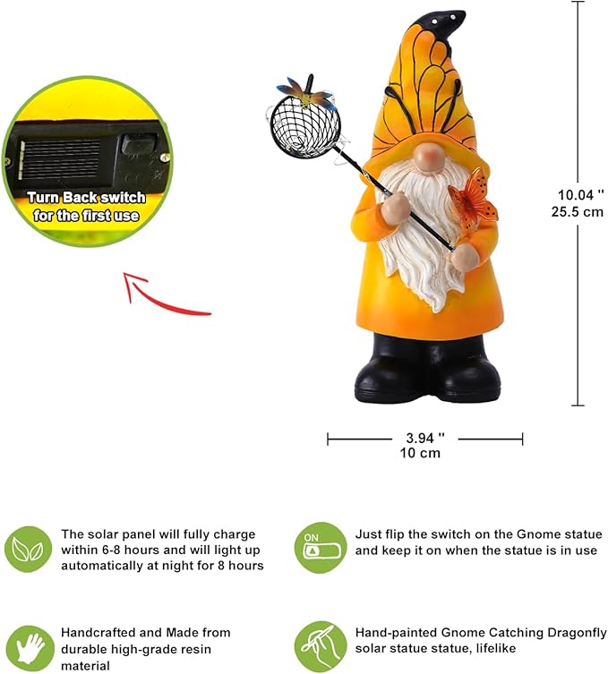 Solar Gnome Outdoor Statues for Garden: Outside Decor with Warm Lights Clearance for Yard Art Lawn Ornaments Porch Patio Balcony - Birthday Gifts for Grandma Mom Women-VerdiqueGarden