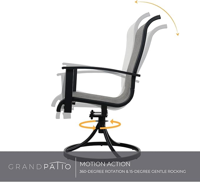 Grand Patio Outdoor Swivel Dining Chairs Set of 2, 360 Degree Mesh Sling Rocker Sets for Deck, Garden Backyard, Mixed Coffee-VerdiqueGarden