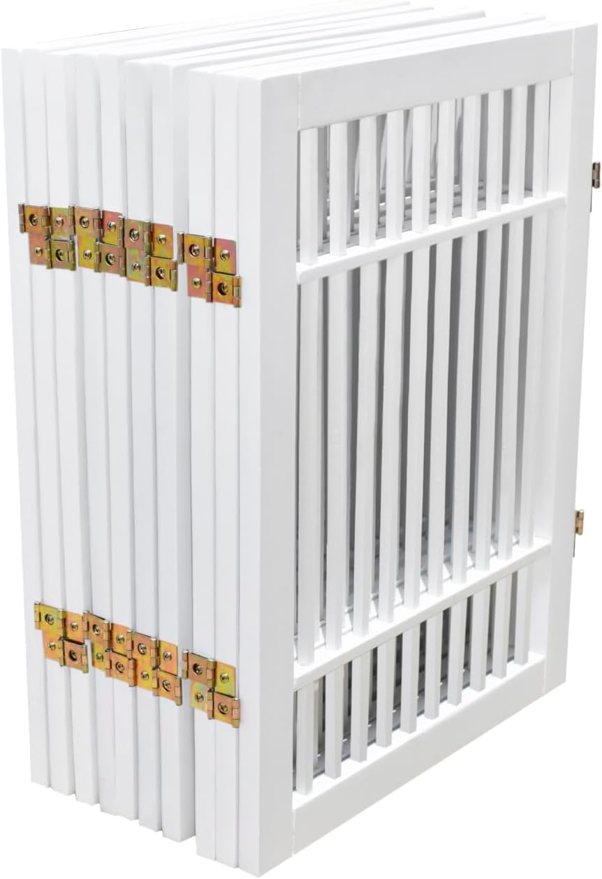 Pet Dog Gate Strong and Durable Freestanding Folding Acacia Hardwood Portable Wooden Fence Indoors or Outdoors by Urnporium (White Pet Gate, 10 Panel 24" Tall)-VerdiqueGarden