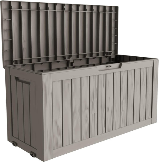 75 Gallon Double-Wall Resin Deck Box - Lockable Waterproof Outdoor Storage Box, 515lbs Capacity & Doubles as Seating for Patio Furniture - Garden Tools, Pool Accessories (Brown)-VerdiqueGarden