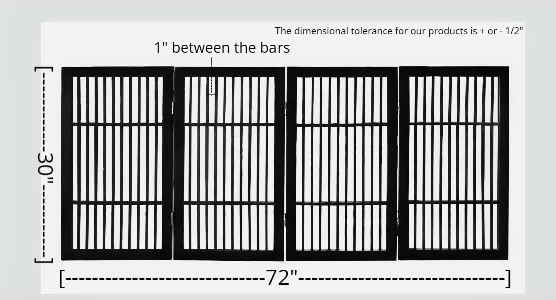 Pet Dog Gate Strong and Durable Freestanding Folding Acacia Hardwood Portable Wooden Fence Indoors or Outdoors by Urnporium (Black Pet Gate, 4 Panel 30" Tall)-VerdiqueGarden