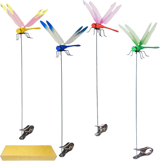 Jongdari 4pcs Dragonfly Hat Clip Realistic Fake Dragonflies Clip-On Garden Outdoor Decor Stakes Plastic Dragon Fly Clips Plant Decorations for Pot-VerdiqueGarden