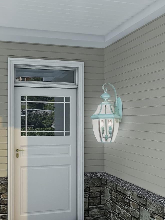 Livex Lighting 2251-07 Monterey 2 Light Outdoor Bronze Finish Solid Brass Wall Lantern with Clear Beveled Glass, 20.25" x 10.5" x 20.25"-VerdiqueGarden