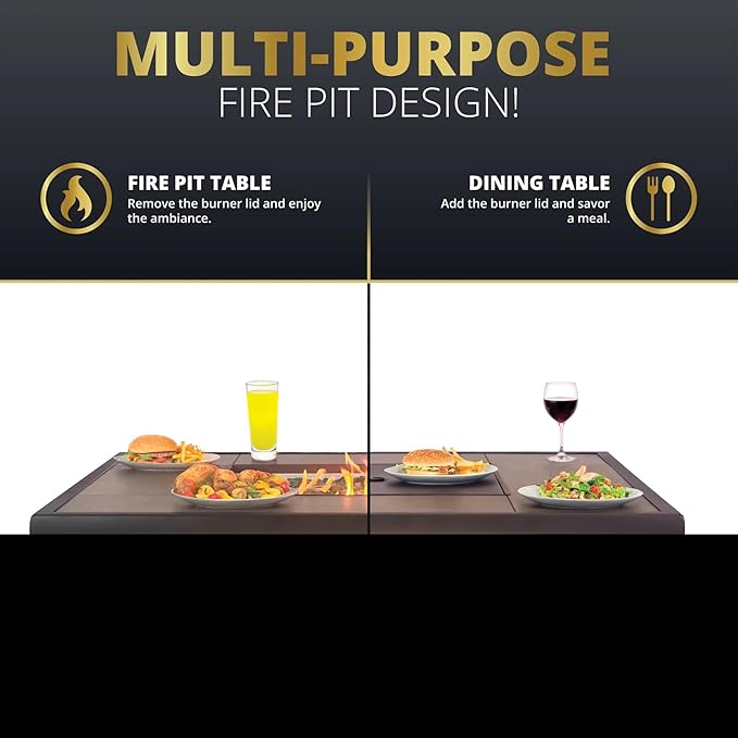 42" Outdoor Fire Pit Table for Patio, Propane Fire Pit Coffee Table with Square Base Patio Heater, CSA Certified, 50,000 BTU Stainless Steel Burner-VerdiqueGarden