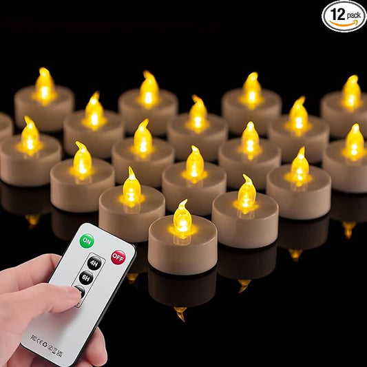 Tea Light Candles with Remote Control,12pack Flickering Flameless LED Candle,Long Lasting 400+Hours,Battery Operated with Timer for Home Decoration Seasonal &Festival Celebration WarmYellow-VerdiqueGarden