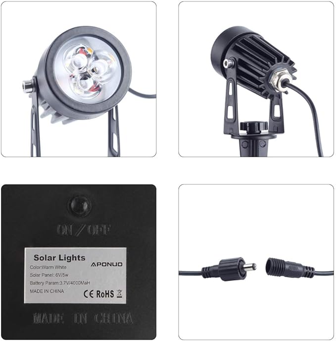 APONUO Solar Spotlights Landscape Lights Low Voltage Outdoor Solar Spotlight IP65 Waterproof 9.8ft Cable Auto On/Off with 4 Cool White for Outdoor Garden Yard Landscape Downlight (4-in-1)-VerdiqueGarden