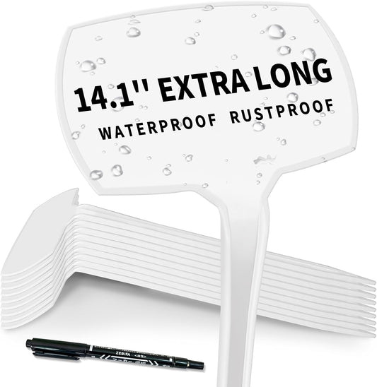 Large Plant Markers, 14.1'' Tall Plant Labels for Outdoor Garden Waterproof Durable T-Type Plastic Garden Labels, Perfect for Herbs, Flowers, Vegetable with a Marker Pen (12PCS)-VerdiqueGarden