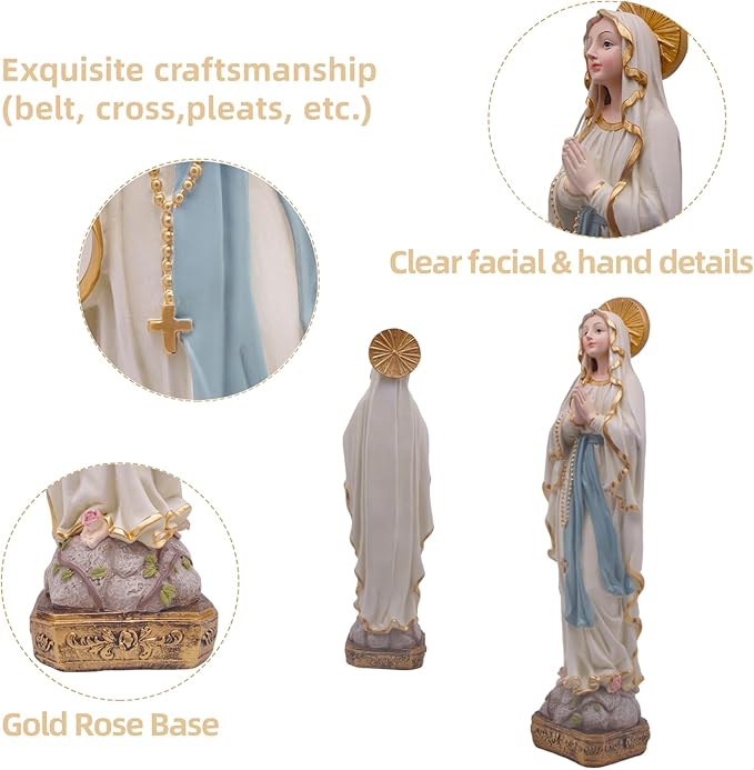 MeritMode 15" H Virgin Mary Praying Statue - Lourdes Catholic Collectible Figurine, Blessed Mother Figurine, Ideal Religious Gift for Home Décor & Outdoor Garden Decorations-VerdiqueGarden