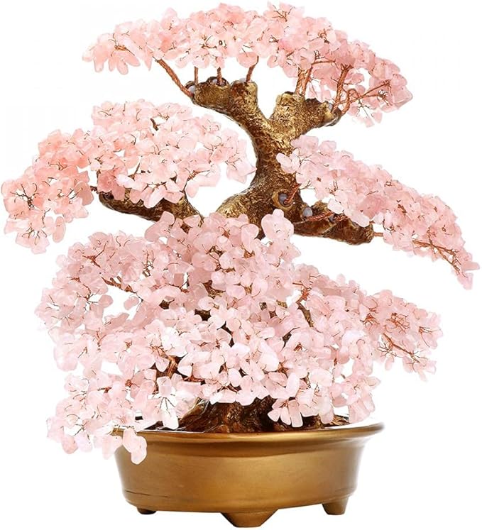Feng Shui Money Tree Large Pine Tree Style Crystal Quartz Lucky Tree Gem Tree for Office Home Feng Shui Decoration for Wealth/Fortune and Luck (Pink)-VerdiqueGarden