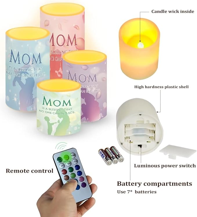 Mother's Day Colorful Flameless Candles Battery Powered with Multicolor Timer Remote Control Everlasting Fake Candles for Party Garden Indoor Outdoor Mother's Day Party Decor for Mom-VerdiqueGarden
