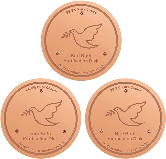 3Pack Bird Bath Copper Purification Disk | 0.6mm Reinforced 99.9% Pure Copper | Universal Fit for Outdoor Birdbaths(Birdbath Copper 3 Pack)-VerdiqueGarden