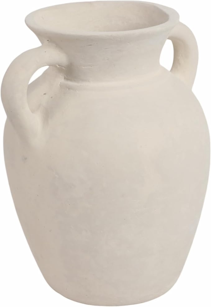 Sagebrook Home Vintage Ceramic Vase - Handmade Pottery Paper Mache Jug - Decorative Home Accent for Living Room, Bedroom, Office - 9" White-VerdiqueGarden