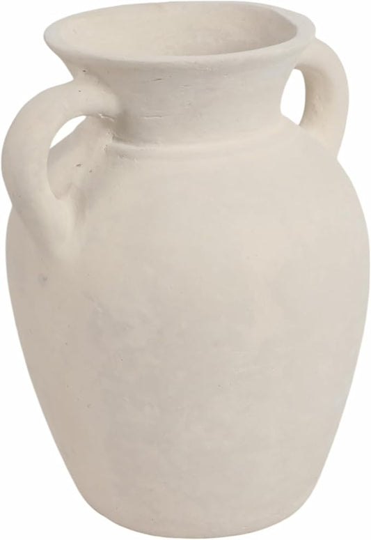 Sagebrook Home Vintage Ceramic Vase - Handmade Pottery Paper Mache Jug - Decorative Home Accent for Living Room, Bedroom, Office - 9" White-VerdiqueGarden