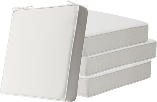 Square Corner Seat Cushions, 19" x 19" x 3", Set of 4, Indoor Outdoor Water Repellent Universal Chair Pads with Ties for Patio Furniture, Garden Deck Dining Chairs, Linen-VerdiqueGarden