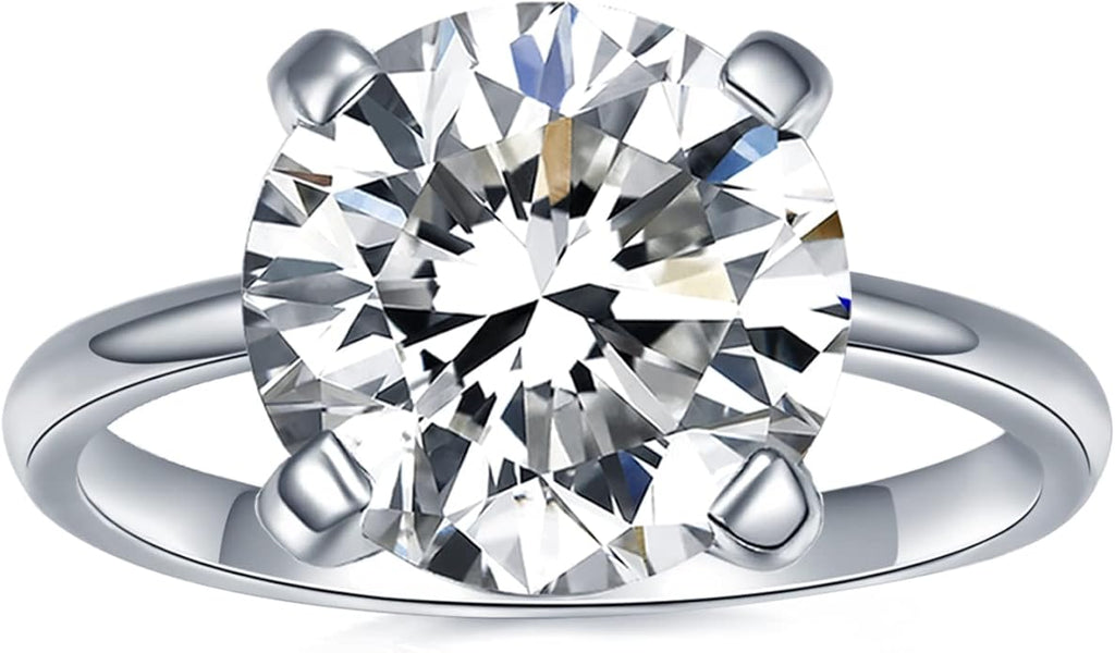 IMOLOVE Solitaire Moissanite Engagement Ring, 1CT D Color VVS1 Clarity, 925 Sterling Silver with 18K White Gold Plated, Ideal Gift for Women