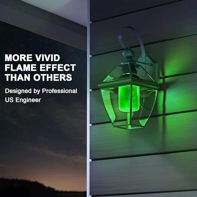 Hompavo 【Upgraded LED Flame Light Bulbs, Green Flickering Light Bulbs with Upside Down Effect, E26 Flame Bulb for Home Halloween St. Patrick's Day Christmas Decorations Indoor & Outdoor, 4 Pack-VerdiqueGarden