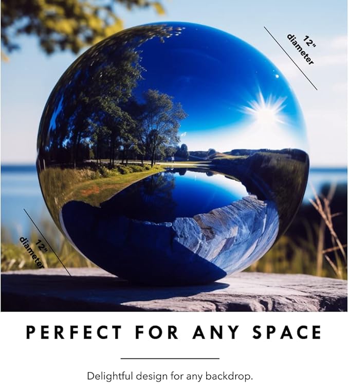 12 Inch Stainless Steel Gazing Globe,v2croft Hollow Ball Mirrored Surface Polished Shiny Sphere,Garden Stainless Steel Gazing Ball for Outdoor Lawn Pond Yard Ornament(Blue)-VerdiqueGarden