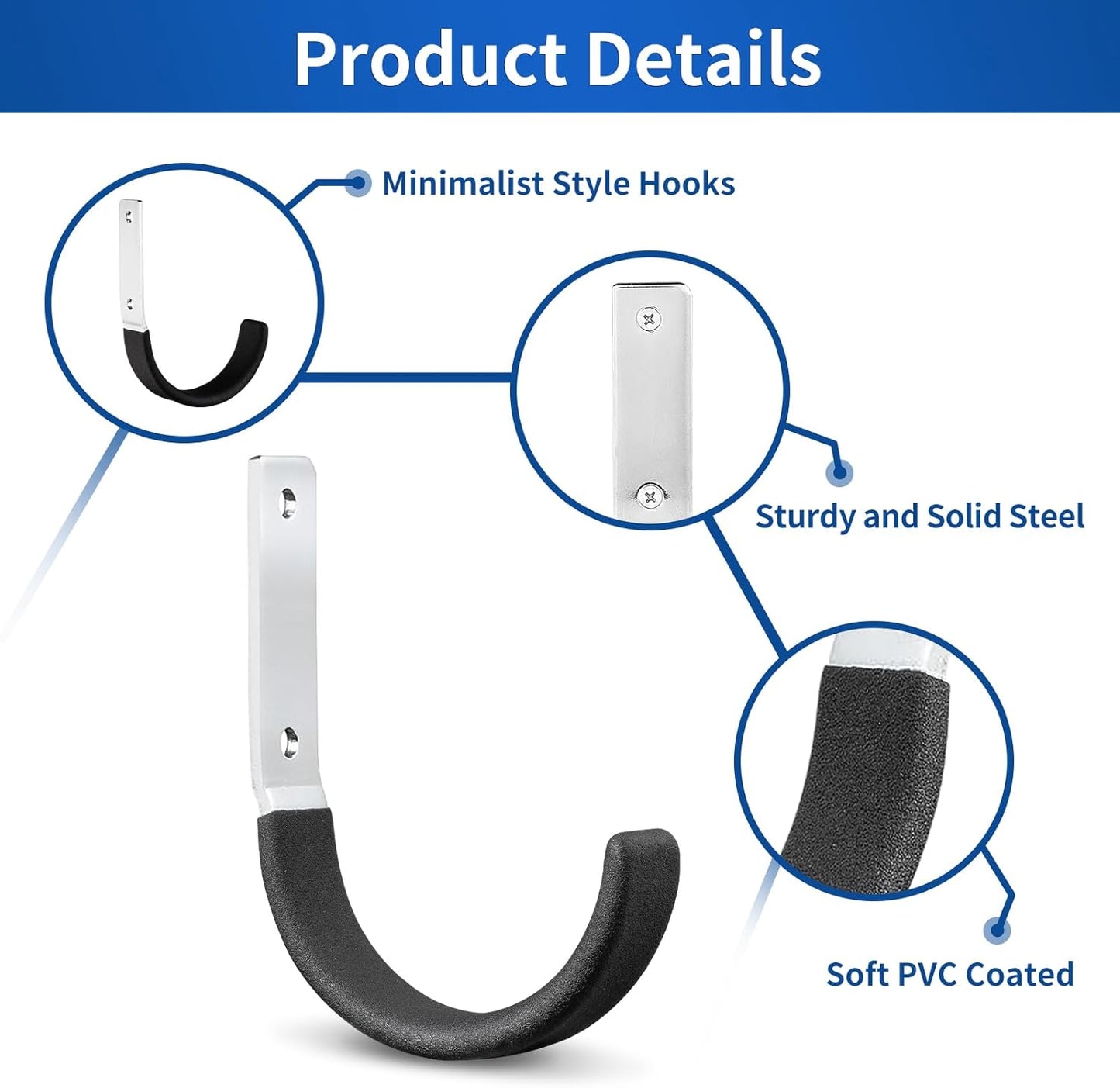 Heavy Duty Steel Garage Hooks,Garage Storage Utility Hooks,Heavy Duty Garage Garden Tool Organizer,Steel Wall Mount Hooks, Garden Hose Hanger, Small U Hooks (Black 2 Pack)-VerdiqueGarden