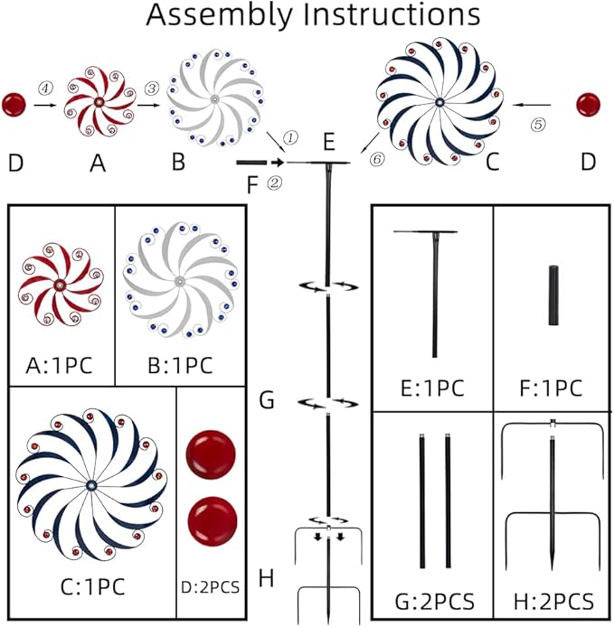 DREAMYSOUL Large Wind Spinners 20" Dia, Metal Patriotic Wind Sculpture Spinner Yard Art for Outdoor Garden Patio Decor-VerdiqueGarden