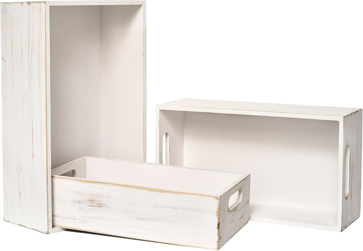 Set of 3 Wooden Boxes for Storage Small Crates for Display and Organizing, Farmhouse Style Storage Boxes for Crafts, Decor, Home Pantry and Living Room-VerdiqueGarden