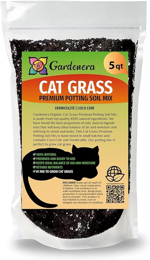 Premium Cat Grass Potting Mix by Gardenera - Enhance Your Cat's Digestive Health Naturally - 5 QUARTS-VerdiqueGarden