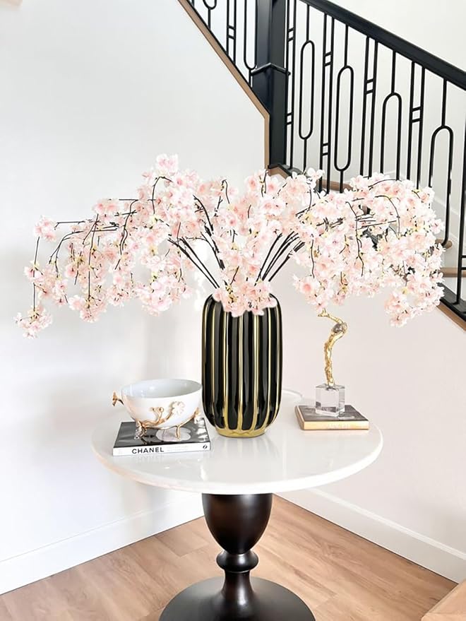 Briful Gold Plated Lantern Ceramic Vase Home Decor Creative Design Porcelain Decorative Flower Vase 11.02'' Black Ceramic Vases for Wedding Anniversary Decoration-VerdiqueGarden