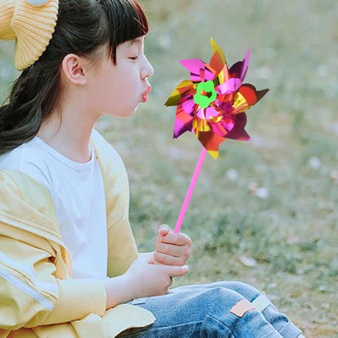 50pcs Plastic Rainbow Pinwheel,Windmill Party Pinwheels DIY Pinwheels Set for Kids Toy Garden Lawn Party Decor (50)-VerdiqueGarden